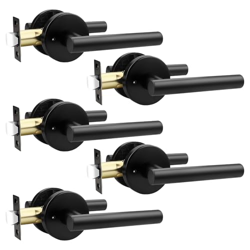 Orger 5 Pack Black Door Handles Interior, Privacy Matte Black Door Handles for Bedroom and Bathroom, Door Levers Reversible for Left & Right, 304 Satinless Steels Keyless Locks for Doors