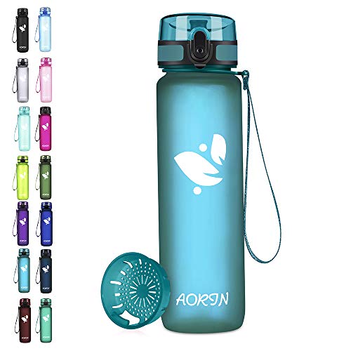 AORIN Sports Water Bottle - 350ml/500ml/750/1L,Tritan Gym Bottle BPA-Free& Drinking Bottles, Leakproof?One Click Flip Lid/Kids,Adults,Gym,Outdoor Sport (500ml-17oz, Sea Glass)