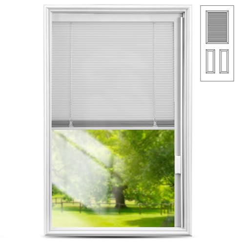 Pushglossy 22 x 36 Low E Entry Door Clear Glass Insert Raise & Lower Blind Glass & Raised White Frame - Easy to Install Use and Maintain - Innovative Window Shades Protected Behind Tempered