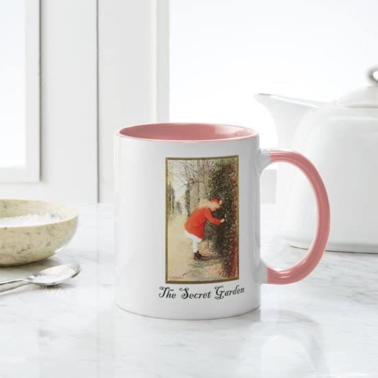 Taza de cerámica 11 oz blanco interior rosa miniatura 6