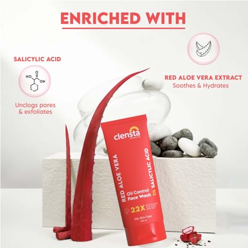 Image of Clensta Red Aloe Vera Exfoliating Face Scrub With 3% Walnut Shell, lactic Acid & Vitamin E For Deep Exfoliation And Detan | Dead Skin Remover, Blackheads, Whiteheads, Tan Removal - 100g | (Pack of 2)