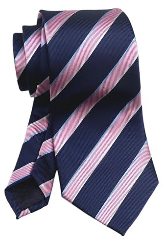 Rosiika Mens Pink and Navy Blue Tie Striped Patterned Student Graduation Business Silk Neckties Christmas