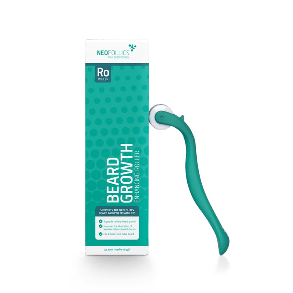 Neofollics Beard Growth Enhancing Roller – 0.5 mm Microneedling Device – Stimulates Beard Growth & Enhances Serum Absorption – 540 Stainless Steel Needles – For a Fuller, Thicker Beard