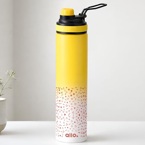 Image of Allo Steel Water Bottles Stainless Steel Sipper Water Bottle For Adults, Kids 850 Ml Water Bottles For School, Office, Sports, Gym 850 Ml Water Bottle For Men And Women, Yellow White 850Ml