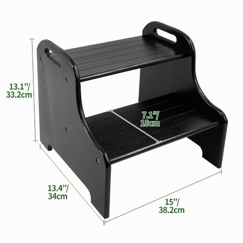 Taburete de bambú de 2 escalones VaeFae negro con asas para casa 4