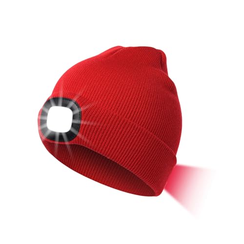 INHDBOX LED Mütze Kappe, Strickmütze mit USB Nachladbare Licht,...