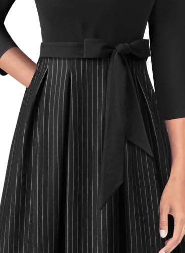 Image of VFSHOW Womens Work Business Casual Church Pockets Belted A-Line Midi Dress