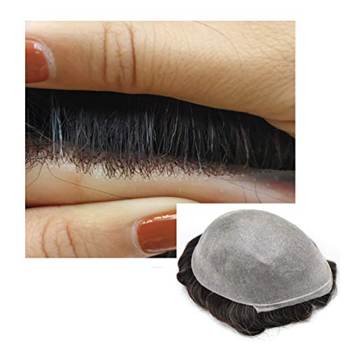 Hairnotion 0.04-0.06MM Thickness Super Thin Skin Front 1/8" V-looped Human Hair Toupee for Men (1#), 8”X10“