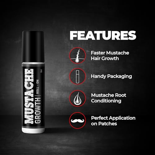 Image of Mustache Growth Roll On 8ml with Beard & Mustache Extra Strong Wax 50g | Beard Styling Wax, Mustache Growth Serum, Thick Beard Styling Kit for Men (Pack of 2)