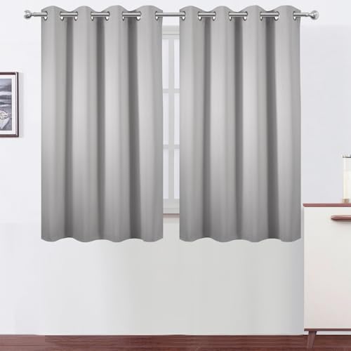 Image of LEMOMO Blackout Curtains 66 x 54 Inch Long Light Grey Curtains Set of 2 Panels Room Darkening Curtains for Bedroom and Living Room