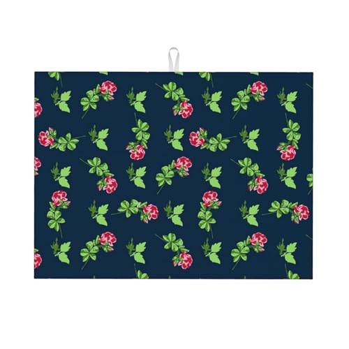 台所水切りマット花の咲いた枝バラ 速乾吸水マット 食器乾燥マット 丸めて収納 皿置き 速乾性 耐油性 抗菌 消臭 お手入れ簡単 大判 衛生 防カビ 丸めて収納 滑り止め 棚シート46*61cm