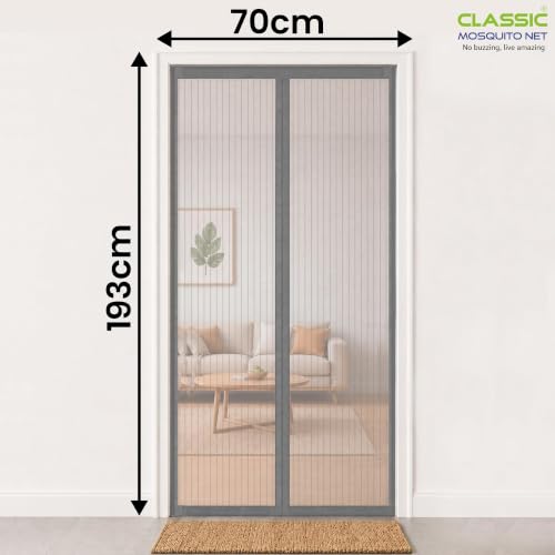 Image of Classic Mosquito Net Magnetic for Doors | Tear-Resistant Polyester Mesh | Auto-Closing Screen Door for Balcony & Kitchen | Easy DIY Installation | All Insect Protection (193 x 70 cm, Grey)