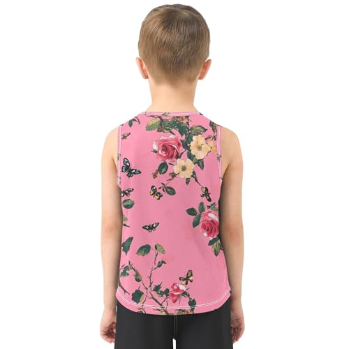 JUNZAN Aesthetic Rose Hot Pink Children Athletic Tank Tops Sleeveless Teens Vest Loose Comfy Clothes for Running Hiking 3T3