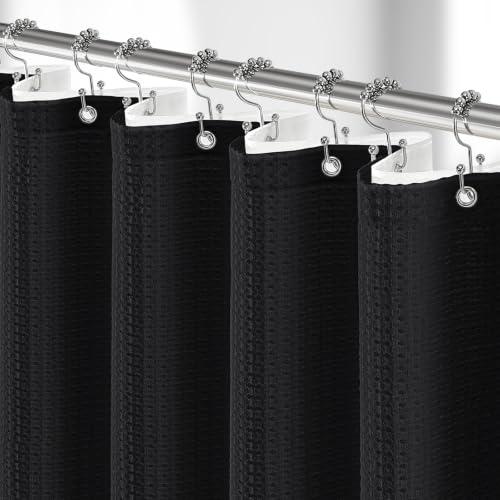 Dynamene Extra Long 3 in 1 Waffle Shower Curtain Set
