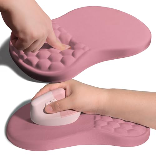 Image of Ergonomic Joint Wrist Support Mouse Pad with Memory Foam Cushion Massage Bump, Carpal Tunnel Pain Relief Mousepad Slope Design for Wrist Rest, 11.8x7.9 in, RosyBrown