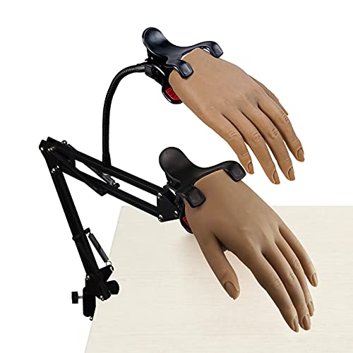 Practice Hand for Acrylic Nails, Lifelike Flexible Bendable Female Mannequin Nail Practice Hands, for DIY Fake Acrylic Nails Sketch Jewelry Ring Glove Display Tattoo Practice with Random Stand (2P)
