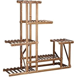 Macetas En Forma De Escalera SPRINGOS Soporte de madera para flores, escalera para plantas, 6 niveles, estilo rústico, encanto