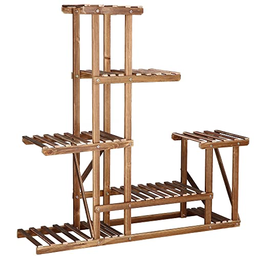 SPRINGOS Soporte de madera para flores, escalera para plantas, 6 niveles, estilo rústico, encanto