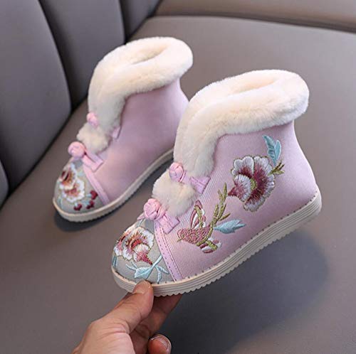 Girls Cotton Winter Warm Embroidery Flat Shoes Fur Lined Button Snow Ankle Boots(Toddler/Little Kid)2