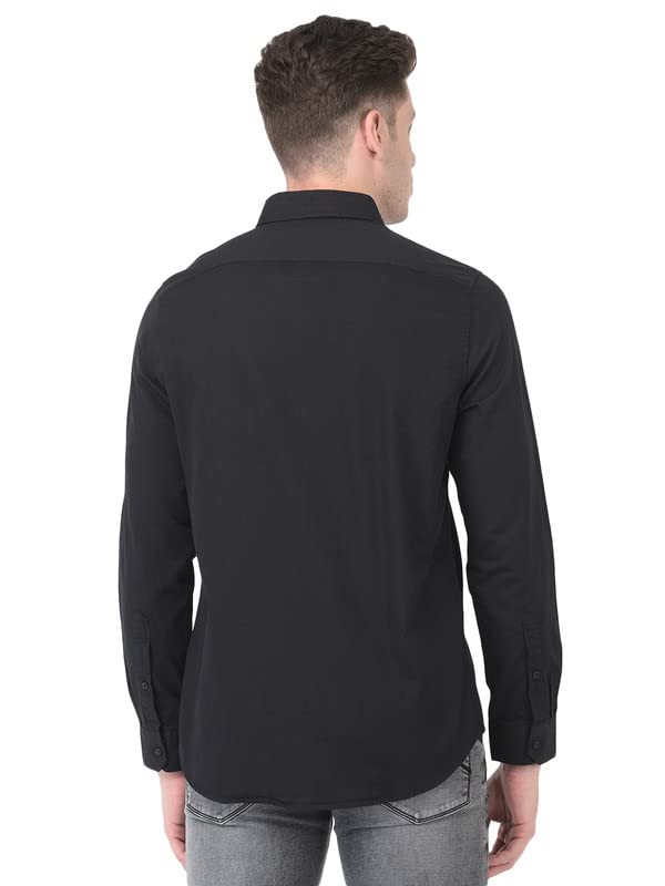 Turtle Camicie da uomo in cotone nero Slim Fit Self Design