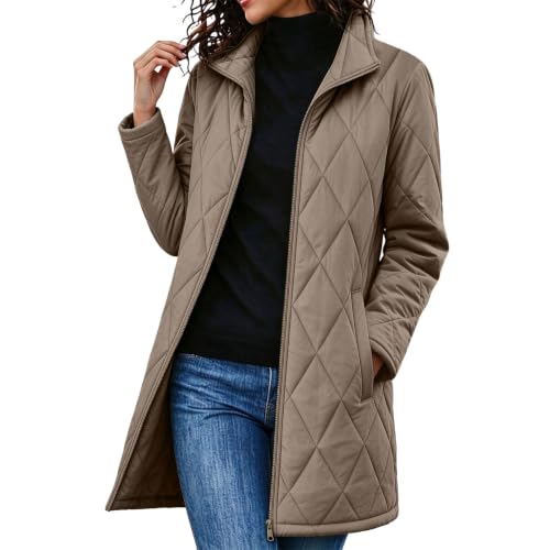 Quilted Jackets for Women Lightwight Fall Winter Mid Length Padded Coats - image 1