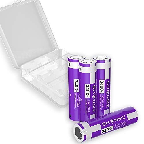 SHENMZ 4 Pack Battery, 3400mAh for 3.7V Flat Top Battery, 18-65-0 Size Rechargeable Battery for Flashlight, Camera, Small Fan, Sound Equipment.