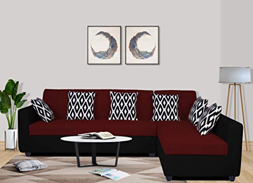 Image of Adorn India Rio Highback L Shape 6 Seater Sofa Set (Right Hand Side) (Maroon & Black)