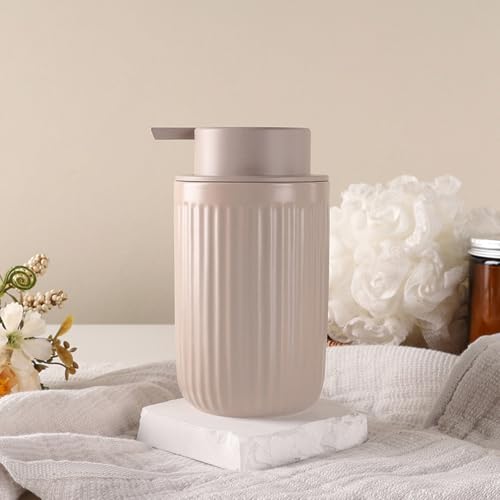Image of BosilunLife Dish Hand Soap Dispenser - Khaki Liquid Pump Soap Dispenser for Bathroom Decro 12oz Ceramic Kitchen Dish Dispenser with Rust-Proof Liquid Pump Modern Refillable Lotion Bottles