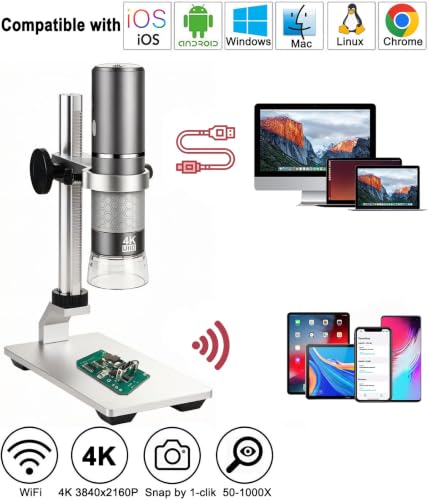 Image of Jiusion 4K WiFi USB Digital Handheld Microscope with Professional Stand