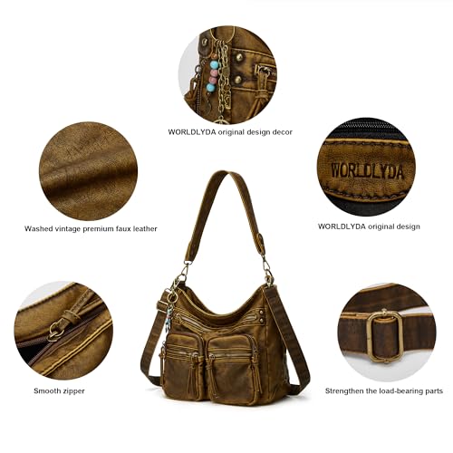 Image of Worldlyda Crossbody Bags for Women Large Tote Soft Leather Purses Washed Y2K Hobo Vintage Handbag Shoulder City Bag