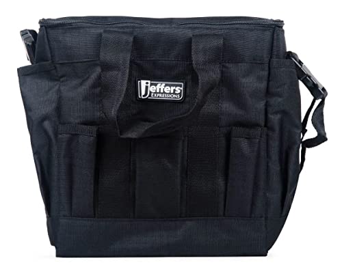 Jeffers Expression Deluxe Grooming Bag, Black – Zippered Top Organizer for Brushes, Spray, Hoof Picks, Tack & Accessories – Travel, Camping, Horse, Dog, Cat & Pet Grooming Tote