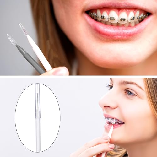 Image of Patelai 100 Pieces Braces Dental Brush for Cleaner Interdental Toothpick Dental Tooth Flossing Head Oral Hygiene Flosser Toothpick Cleaners Tooth Tool(White, Grey,Ideal Size)
