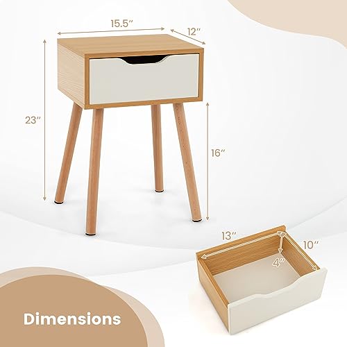 Giantex Mid Century Modern Nightstand, Wooden Bedside Table With Storage Drawer, Versatile End Table With Solid Beech Wood Legs For Bedroom Living Room thumb #2