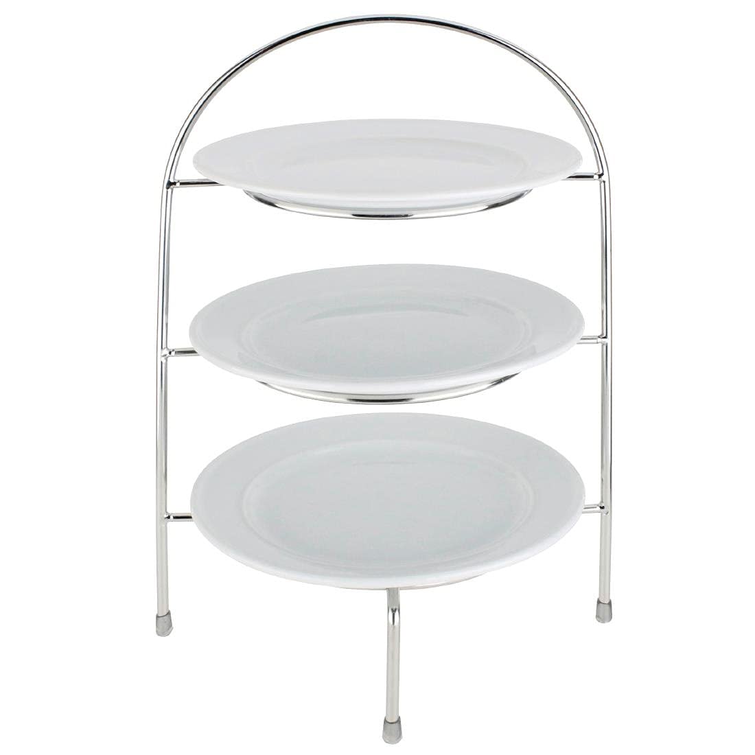 Olympia Présentoir pour 3 assiettes maxi 21cm, Support à 3 niveaux pour assiettes jusqu'à 21 cm/8,25 pouces, Chrome, Taille : 380(H)mm x 240(L) x 205(P)mm, Anneau d'assiette 15,5 cm, CL571