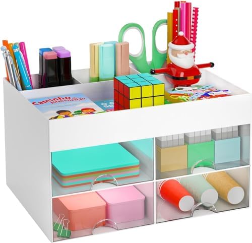 Multi-Compartment Desk Organizer with 4 Drawers and Compartments,...