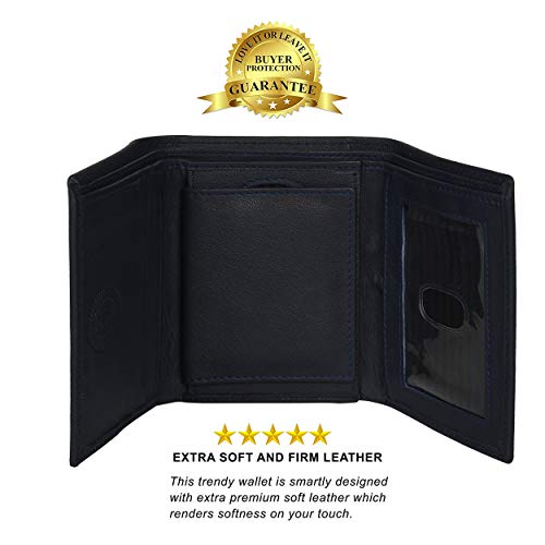 Leatherboss Genuine Leather Police Shield Shape Badge Holder Trifold Wallet, Black4