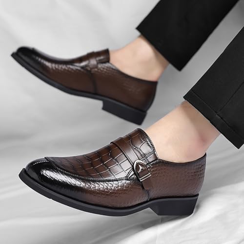 Men's Leather Crocodile Printed Loafers with Buckle Comfortable Slip-On Dress Shoes for Formal Business Work Office4