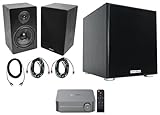 Audiosavings Bundle:(1) Wiim Amp Space Gray Wifi Streaming Receiver Bundle with (2)Rockville RockShelf 68B Bookshelf Speakers &(1)Powered Subwoofer (1) BN20 20' Cable, 25' Ft. Dual RCA Cable (4 Items)