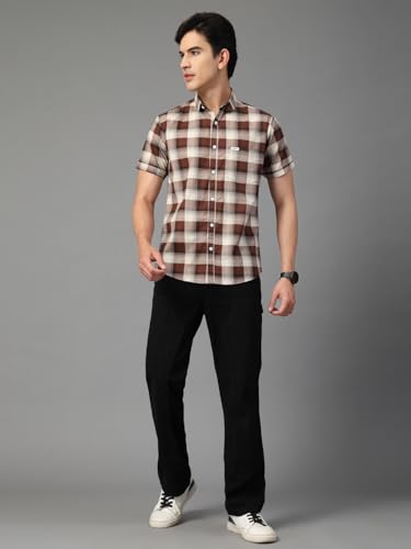 Image of Majestic Man Men's Slim Fit Premium Pure Cotton Plaid Check Half Sleeve Casual Shirt