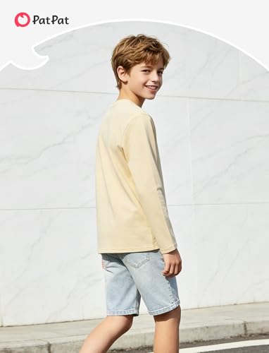 Image of PATPAT Boys Long Sleeve Shirts Cotton Solid Crew Neck Basic Shirts 5-16 Years