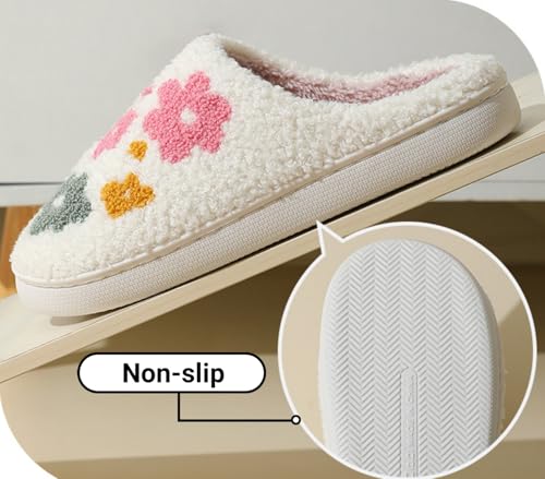 FAYUEKEY Women’s Slippers Retro Cartoon Bow Colorful Flower Series Cute Memory Foam House Slipper For Woman Plush Warm Shoes3
