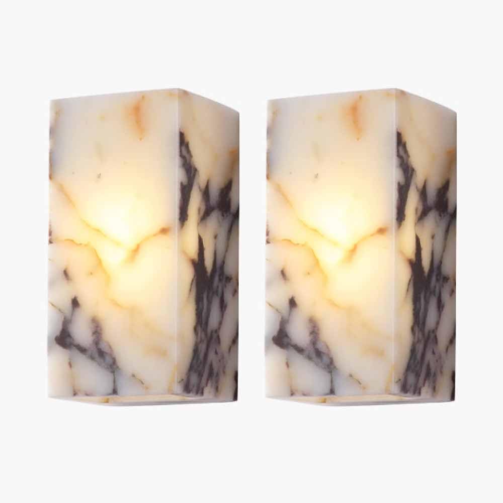 TRIVIDHA 6.3" Modern Marble Wall Sconce Square Alabaster Wall Light Stone LED Warm Light Wall Mount Light Mid Century Wall Light Indoor Decor for Living Room Hallway Bathroom Vanity Kitchen Stairs
