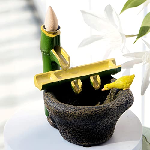 OwMell Räucherstäbchenhalter mit Bambus-Optik, kreatives Harz, Bambus, Wasserfall, Räuchergefäß, Aromatherapie, Ornament, Heimdekoration Cover