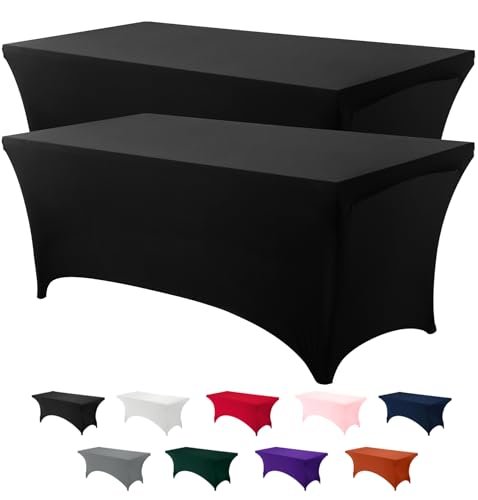 Utopia Kitchen Spandex Tafelkleed 2 Pak [183L x 76W x 76H cm Zwart] Strak passend wasbaar en kreukherstellend Stretch Rechthoekige Patio Tafelhoes voor Evenement Bruiloft Banket & Partijen [6FT]