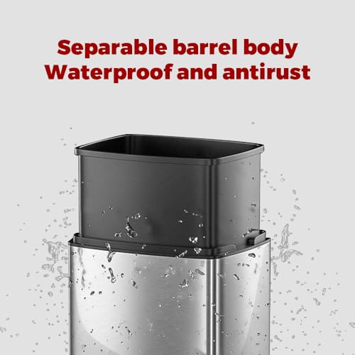 Image of 25L /6GALSquare Silver Garbage Can,Tall Kitchen Garbage Can,Silver Tall Trash can for Bathroom,Tall Stainless Steel dusbin for Commercial,Detached House