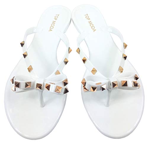 Image of TOP Moda Womens Studded Jelly Flip Flops Sandals with Bow