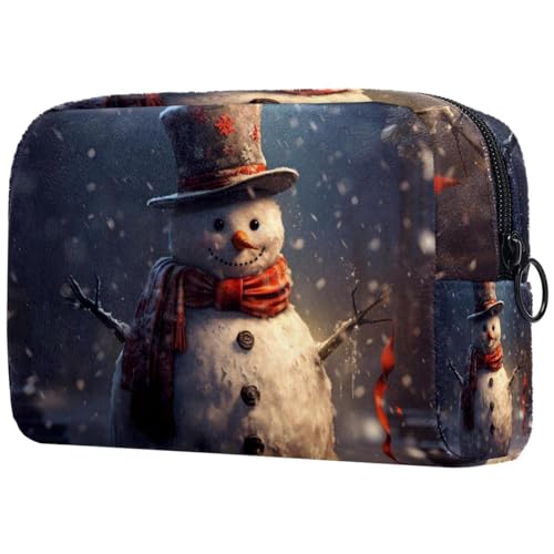 Beauty case natalizio con pupazzo di neve retrò a scacchi morbida e portatile per viaggi e casa Multicolore 3 Art Deco