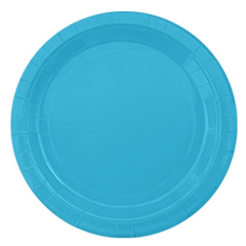 Assiette pique-nique ronde bleu lac en carton pour repas en plein air et anniversaires