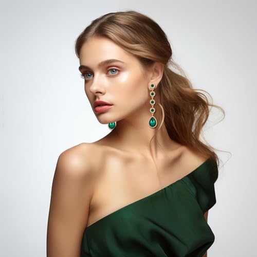 Rhinestone Statement Long Dangle Earrings for Women,Vintage Wedding Bridal Elegant Crystal Chandelier Teardrop Earrings Costume Jewelry for Prom Party2