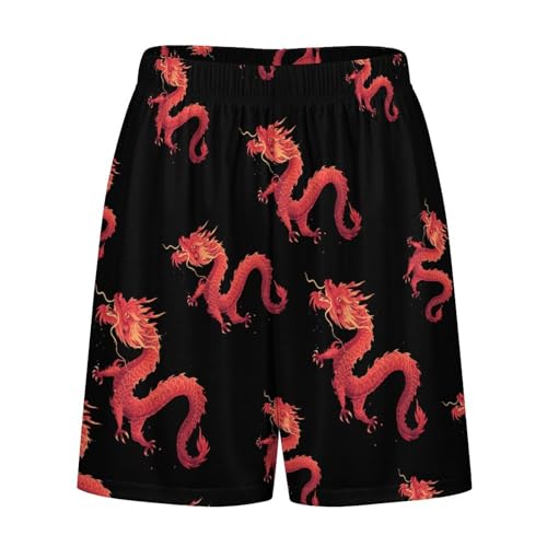 Red Chinese Dragon Men's Pajama Shorts Drawstring Pajama Pants Loungewear Pj Bottoms with Pockets 5